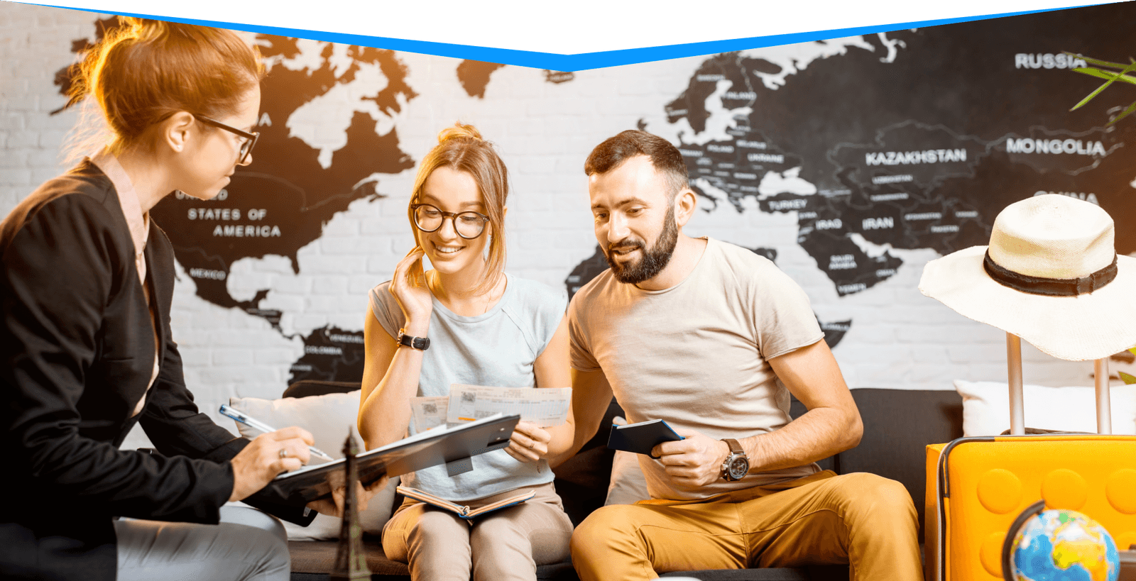 A diverse group of professionals working together globally.